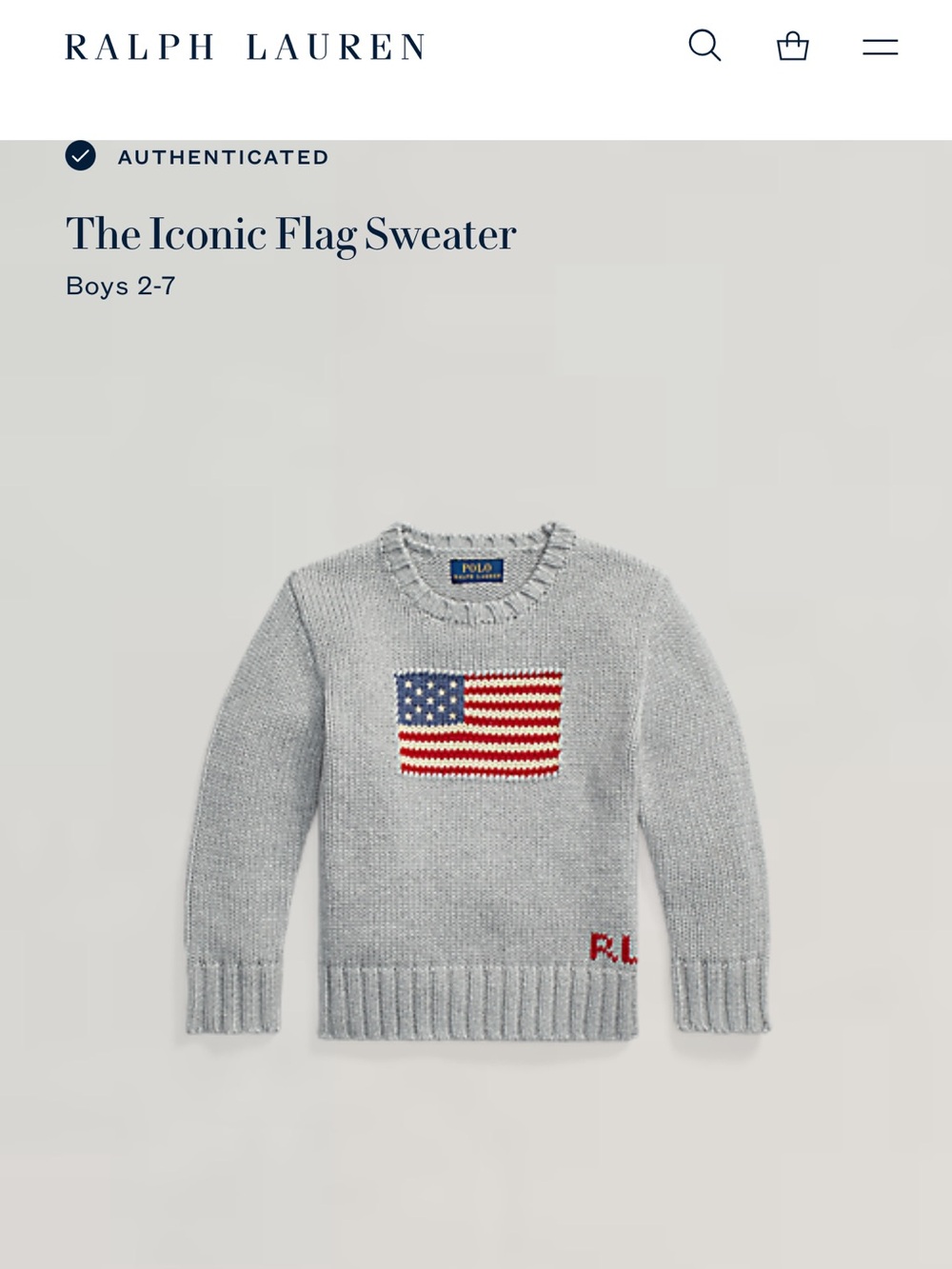 NWOT Polo by Ralph Lauren The Iconic Flag Sweater in gray